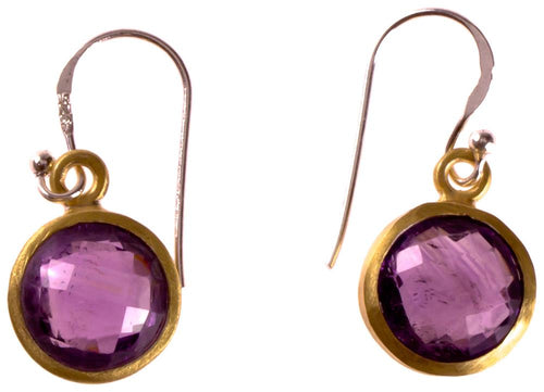 Silberohrringe rund Amethyst facettiert vergoldet 925er Sterling Silber Stein lila - chic - net.de