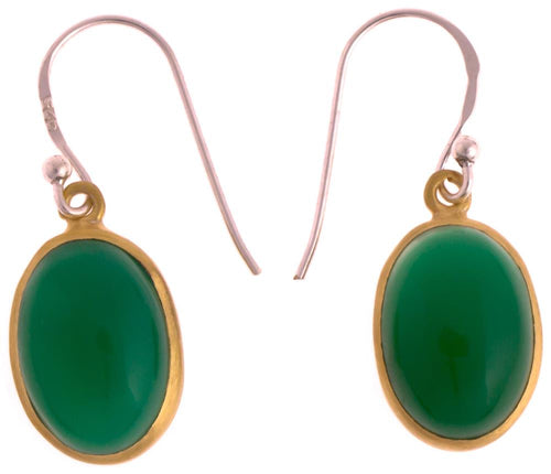 Silberohrringe vergoldet oval Stein Onyx grün Ohrringe 925 Sterling Silber - chic - net.de