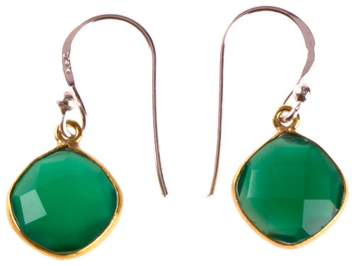 Silberohrringe vergoldet Raute Stein Onyx grün facettiert 925 Sterling Silber Ohrringe - chic - net.de