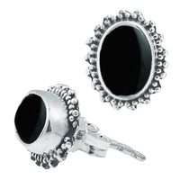 Load image into Gallery viewer, Silberohrstecker Onyx oval 10 mm Punkte Spitzen Rand 925er Sterling Silber - chic - net.de
