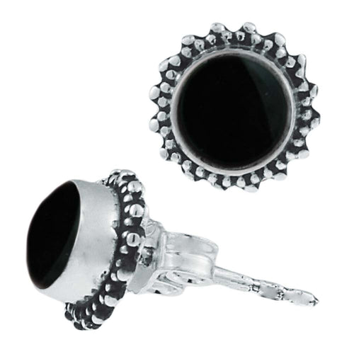 Silberohrstecker Onyx rund 8 mm Punkte Spitzen Rand 925er Sterling Silber - chic - net.de