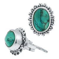 Load image into Gallery viewer, Silberohrstecker Türkis oval 10 mm Punkte Spitzen Rand 925er Sterling Silber - chic - net.de
