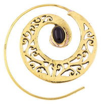 Load image into Gallery viewer, Spiralen Ohrringe breit gestanzt Onyx oval Messing antik golden Piercing Tribal - chic - net.de
