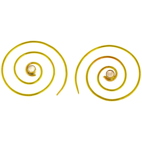 Spiralen Ohrringe dünn Mondstein rund Messing antik golden nickelfrei Piercing Tribal Schmuck Brass - chic - net.de