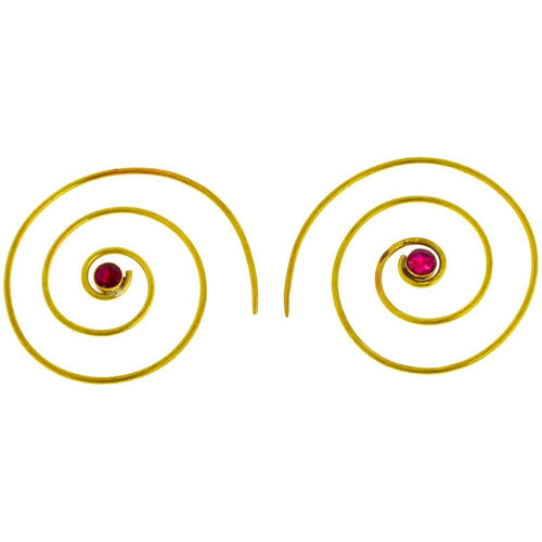 Spiralen Ohrringe dünn Rubin facettiert rund Messing antik golden nickelfrei Piercing Tribal Schmuck - chic - net.de
