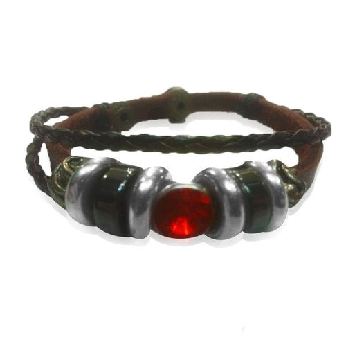 Surfer Lederarmband geflochten Kristall rund orange Band Brass verstellbar Leder Ringe nickelfrei - chic - net.de