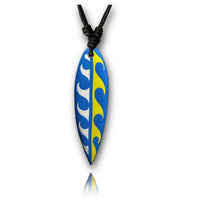 Load image into Gallery viewer, Surferkette blau weiß gelb Wellen Holzkette Kette Sonoholz Baumwolle Surfer Holzanhänger Unisex - chic - net.de
