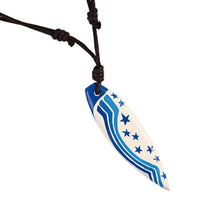 Load image into Gallery viewer, Surferkette blau weiß mit Wellen und Sternen Holzkette aus Sonoholz Baumwolle Unisex - chic - net.de
