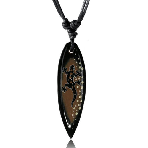 Surferkette braun gelb schwarz Gecko Holzkette Sonoholz Unisex verstellbar - chic - net.de