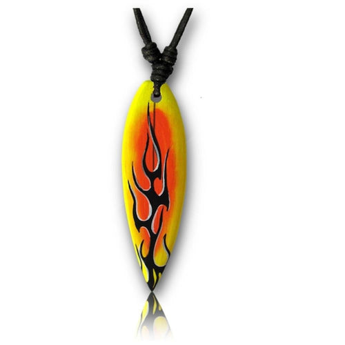 Surferkette gelb rot schwarz Flames Holzkette Kette Sonoholz Baumwolle Surfer Holzanhänger Unisex - chic - net.de