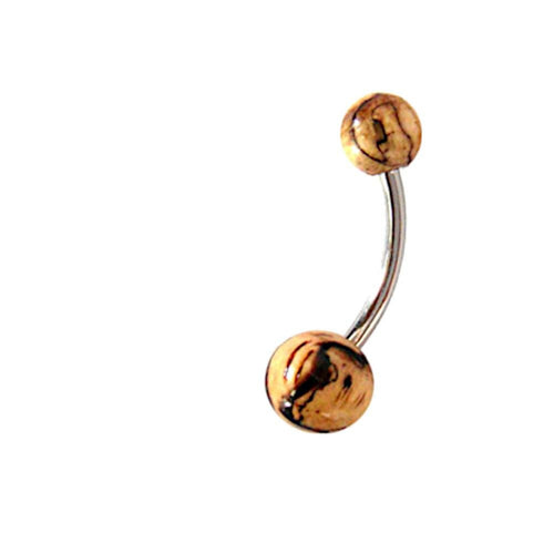 Tamarinden Holz Bauchnabelpiercing hell Kugel Edelstahl - chic - net.de