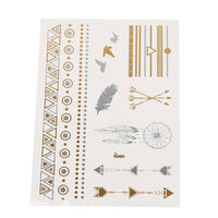 Load image into Gallery viewer, Tattoo golden silbern temporär Klebetattoos Federn Pfeile Ringe Tattoos Motivbogen - chic - net.de
