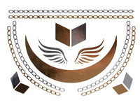 Load image into Gallery viewer, Tattoo golden silbern temporär Motivbogen Klebetattoos Flügel Reif Schmuck Tattoos - chic - net.de
