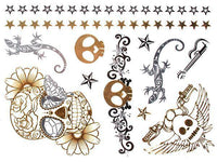 Load image into Gallery viewer, Tattoo golden silbern temporär Motivbogen Klebetattoos Skull Mexiko Gekko Schmuck Tattoos - chic - net.de
