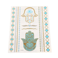 Load image into Gallery viewer, Tattoo golden silbern Türkis Armband Streifen Muster Fatima Khamsa Hand 12 Motive 1 Bogen - chic - net.de
