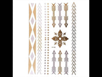 Cargar imagen en el visor de la galería, Tattoo Motivbogen golden silbern temporär Klebetattoos Blume Pfeile Schmuck Tattoos - chic - net.de
