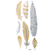 Load image into Gallery viewer, Tattoo Motivbogen golden silbern temporär Klebetattoos Feder Schmuck Tattoos - chic - net.de
