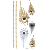 Load image into Gallery viewer, Tattoo Motivbogen golden silbern temporär Klebetattoos Pfau Kette Schmuck Tattoos - chic - net.de
