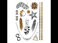 Load image into Gallery viewer, Tattoo Motivbogen golden silbern temporär Vögel Kette Feder Klebetattoos Schmuck Tattoos - chic - net.de

