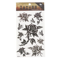 Load image into Gallery viewer, Tattoo schwarz weiß Rosen Blüten Schmetterlinge detailliert temporär Klebetattoos - chic - net.de
