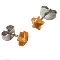 Load image into Gallery viewer, Teakholz Ohrstecker braun kleiner Stern hervorstehend Silberohrstecker 316L Edelstahl - chic - net.de
