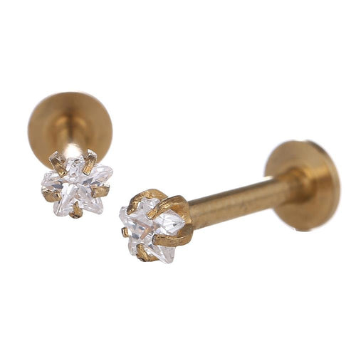 Tragus Piercing Ohr Piercing golden glänzend Edelstahl mit Glitzerstein - chic - net.de