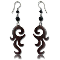Load image into Gallery viewer, Tribal Ohrringe Narraholz Wimpernspirale dunkelbraun schwarze Perlen Edelstahl - chic - net.de
