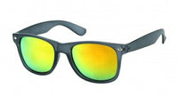 Load image into Gallery viewer, The Sonnenbrille Nerd grau Unisex features colorful mirrored lenses with 400 UV protection and a black frame, displayed against a white background.
