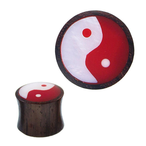 Sonoholz Plug Yin Yang Inlay Resin weiß schillernd rot Tunnel Tribal Expander