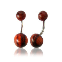Load image into Gallery viewer, zweifarbig Organic Bauchnabelpiercing rot braun Teak Holz Kugeln Bananenpiercing Edelstahl - chic - net.de
